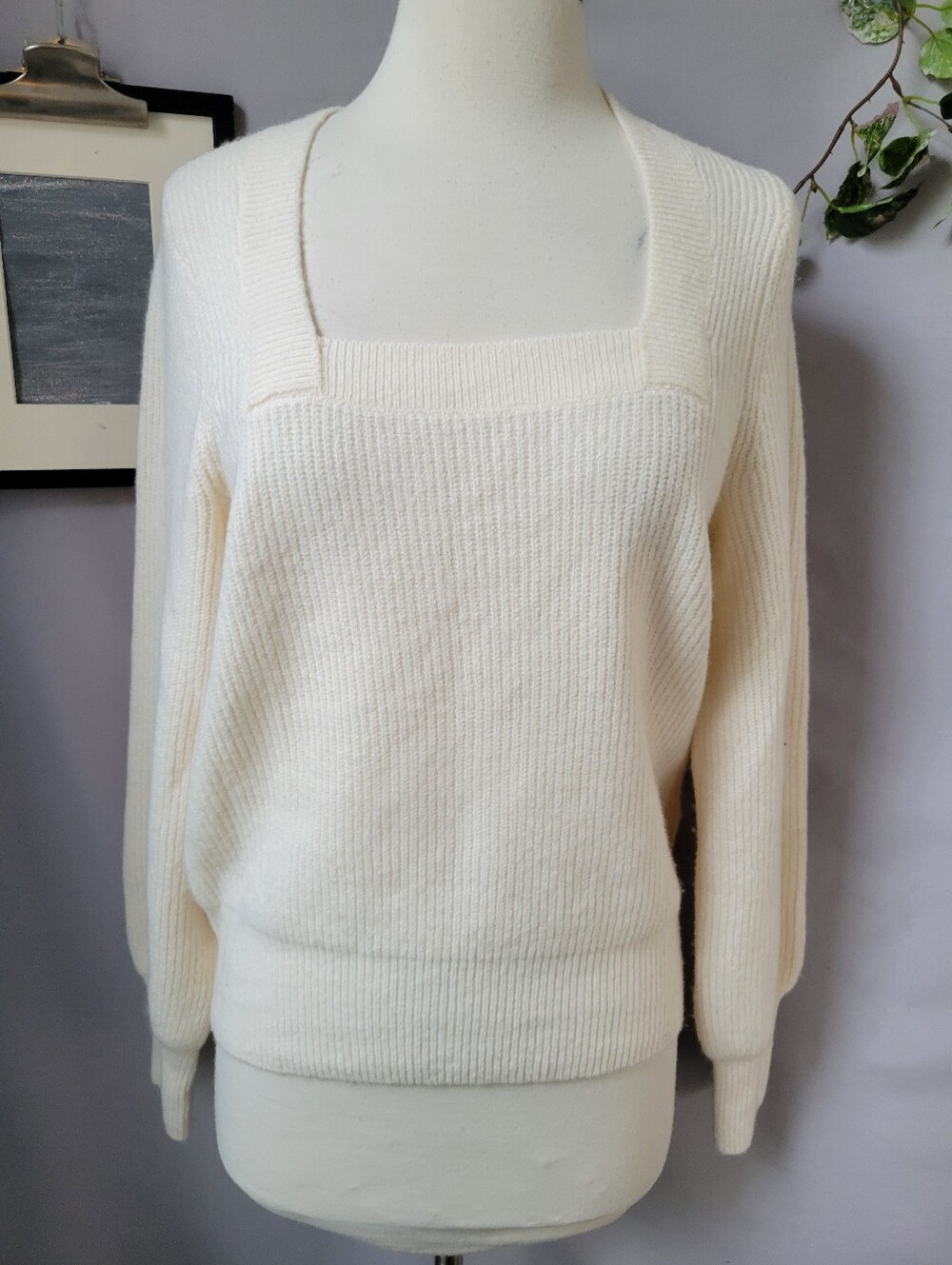 Madewell Melwood Square Neck Pullover Sweater in Coziest Yarn Ivory S